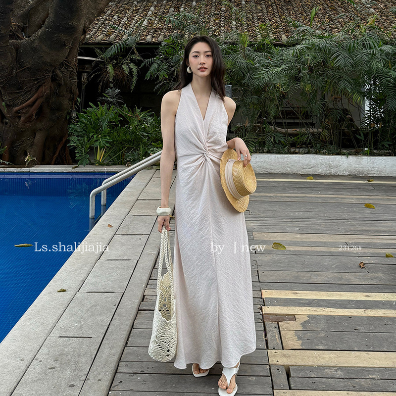 Ls Resort Style V-Neck Twist Design Slim Fit Dress Guangzhou Shisanxing 2026 Spring New Style Dress 23126 # Ls Resort Style V-Neck Twist Design Slim Fit Dress Guangzhou Shisanxing 2026 Spring New Style Dress 23126 #