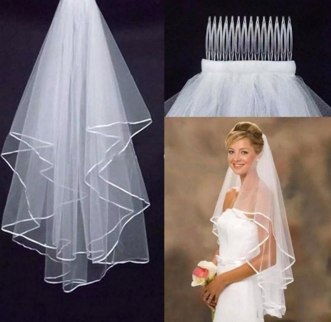 Bridal veil simple double layer ribbon veil with hair comb wedding dress accessories bridal wedding veil wholesale