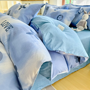 Category a Maternal and Infant Grade Super Soft Ecological Cotton Brushed Four-Piece Set Washed Cotton Thickeneded Quilt Cover Three-Piece Bedding Set