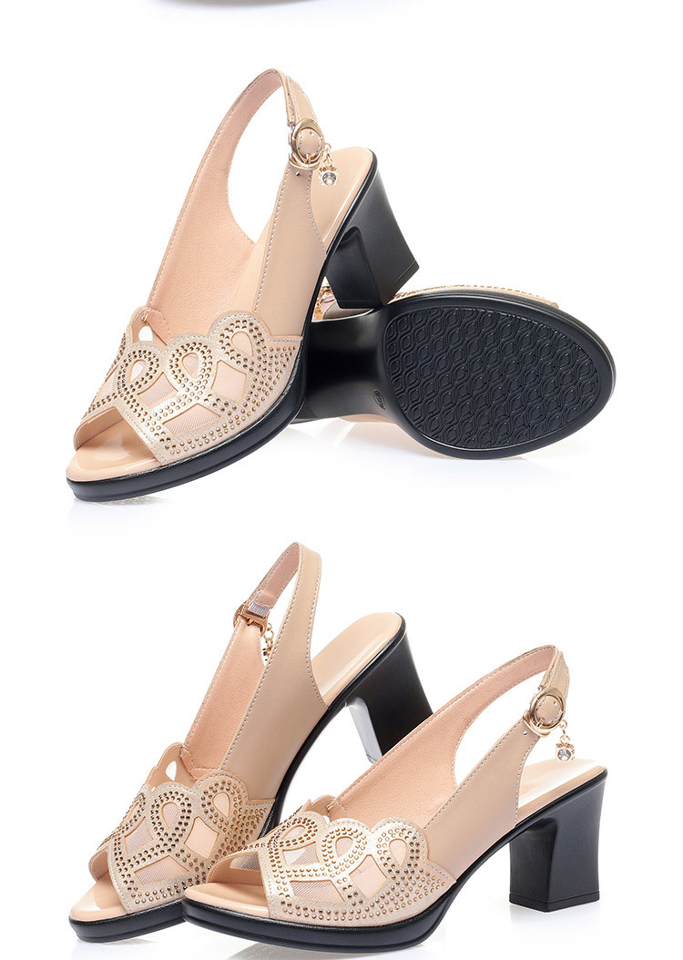 Sandal nữ quai chữ V gót dày đế mềm da thật — đen chi tiết 18