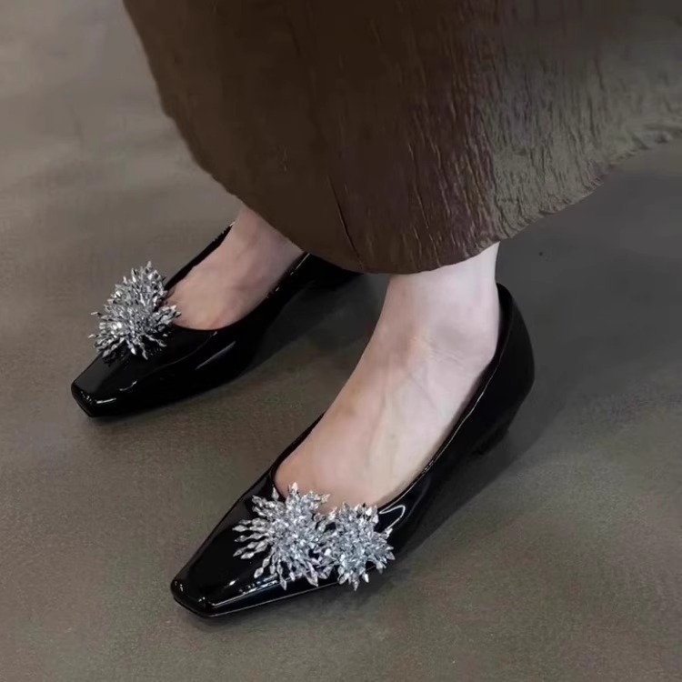 现货版~小众仙女风烟花洒晚晚鞋2025夏季方头浅口一脚蹬通勤单鞋|undefined