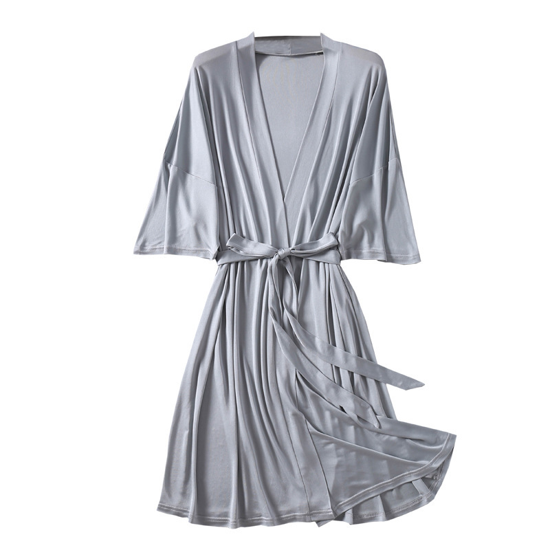 Silk Pajamas Women's Thin Nightgown V-neck Lace-up Home Clothes Sexy and Comfortable Mulberry Silk Nightgown Bathrobe