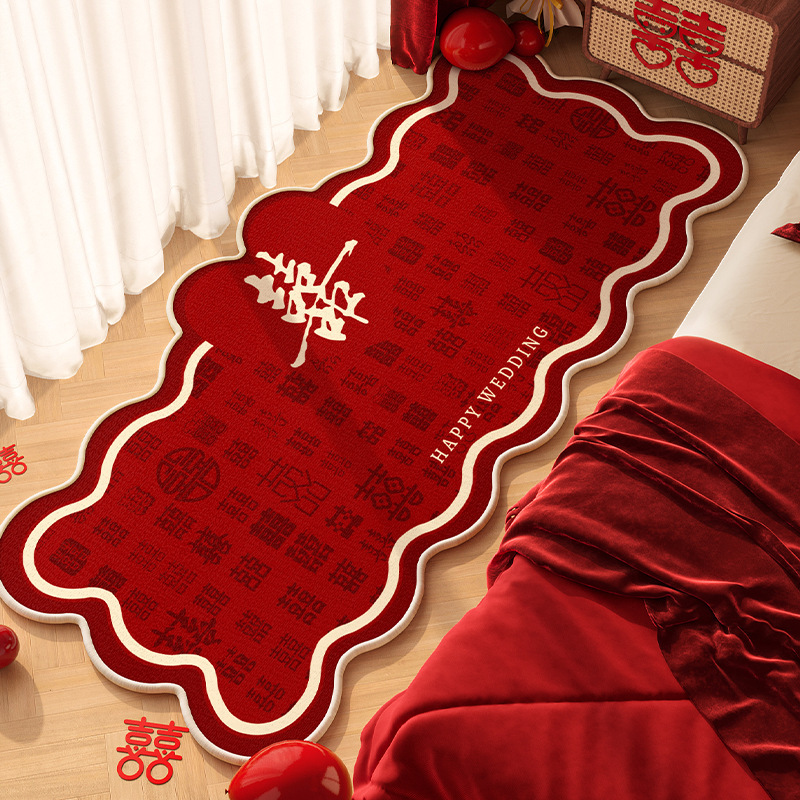 Wedding Festive Bedroom Bedside Blanket Dirt-resistant Wear-resistant Easy-care Foot Mat Home Living Room Coffee Table Blanket Crystal Velvet Carpet
