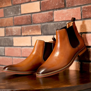 2025 New Autumn and Winter Men's Slip-On Leather Boots First Layer Cowhide Low Heel Formal Casual Warm Chelsea Boots