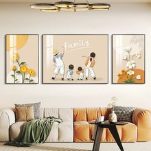 深圳大芬油画村一家四口客厅装饰画现代简约沙发背景墙壁挂画温馨