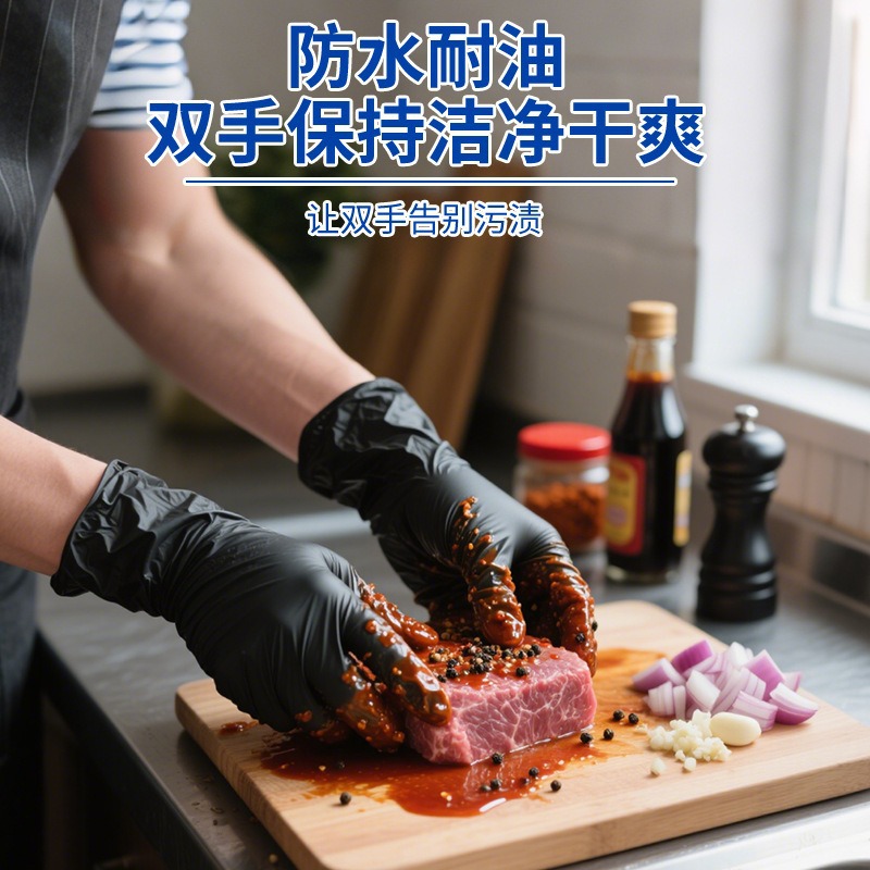 Ingke K85D negro de grado alimenticio guantes de nitrilo desechables de goma de cocina guantes de protección doméstica de lavar platos