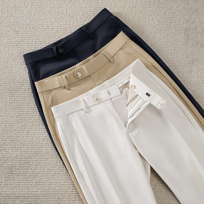 Lp High-End Ecological Cotton Straight-Leg Casual Pants 2026 Summer New Style Loose Anti-Wrinkle Men's Long Pants Elastic Waist Dress Pants for Men