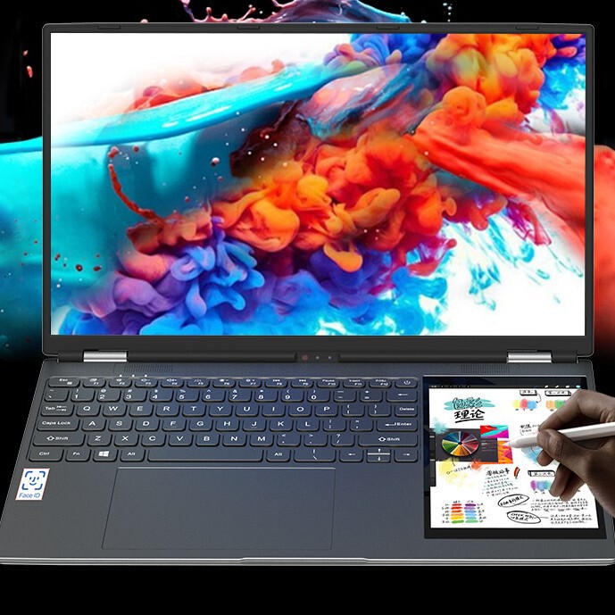 Manufacturer 15.6inch + 7inch Infrared Face Recognition Art Office Dual Screen Touch Screen Business Laptop Wholesale