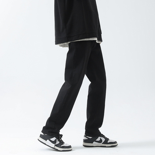 Black jeans for men, autumn and winter casual straight-leg pants, high street, Insta trendy brand, versatile, loose, floor-length pants