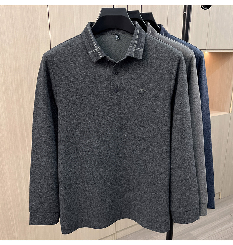 Áo polo nam dài tay cổ bẻ phong cách trung niên — Màu xanh da trời chi tiết 6
