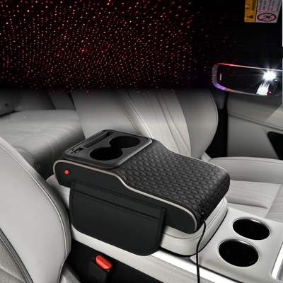 Armrest box pad Armrest Box Mat with Ambient - black-and-white-line