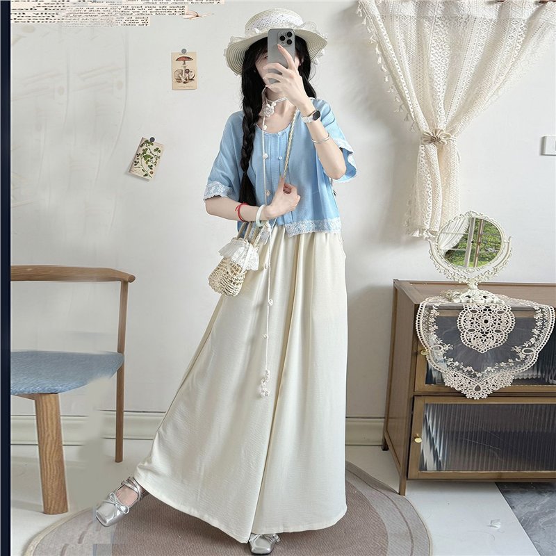 清悦坊【小确幸】新中式新款汉服改良宋裤日常圆领衫通勤百搭套装