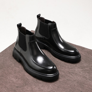 British Style Cowhide Ankle Boots Cowhide High-top Platform Casual Leather Shoes Men's Chelsea Boots Men's Boots