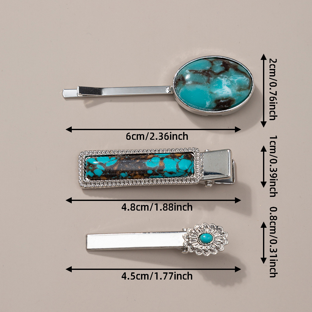 18g Weight Hair Clip Hair Accessories Type December Birthstone Turquoise Inlay Material 1 Set Quantity Outdoor, Street, Shopping Occasion Alloy Material Oval, Heart Shape Pattern Women's Gender Plating, Inlay Design Retro Style Women's Retro Oval Heart Shape Alloy Plating Inlay Turquoise Hair Clip 19
