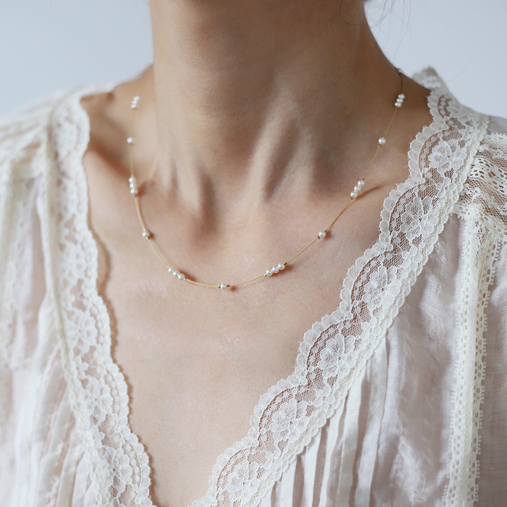 Model Show Fashion Minimalism Elegant Pearl Star Very Thin Chain Stainless Steel Necklace For Women