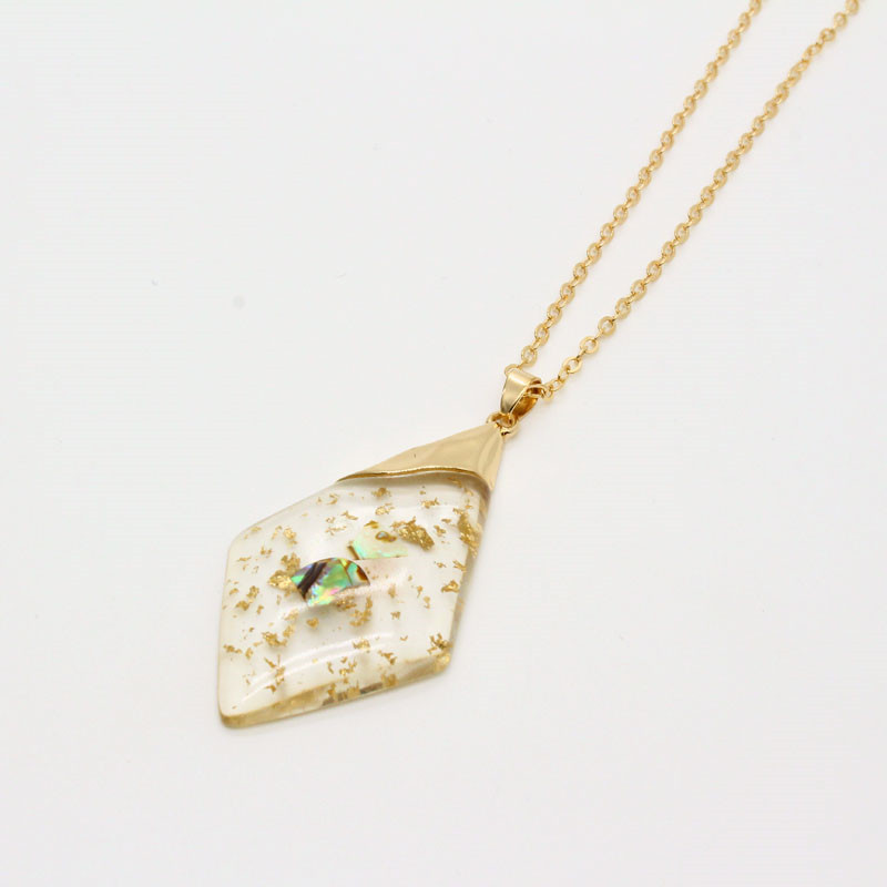 fashion simple resin gold leaf dried flower pendant necklace