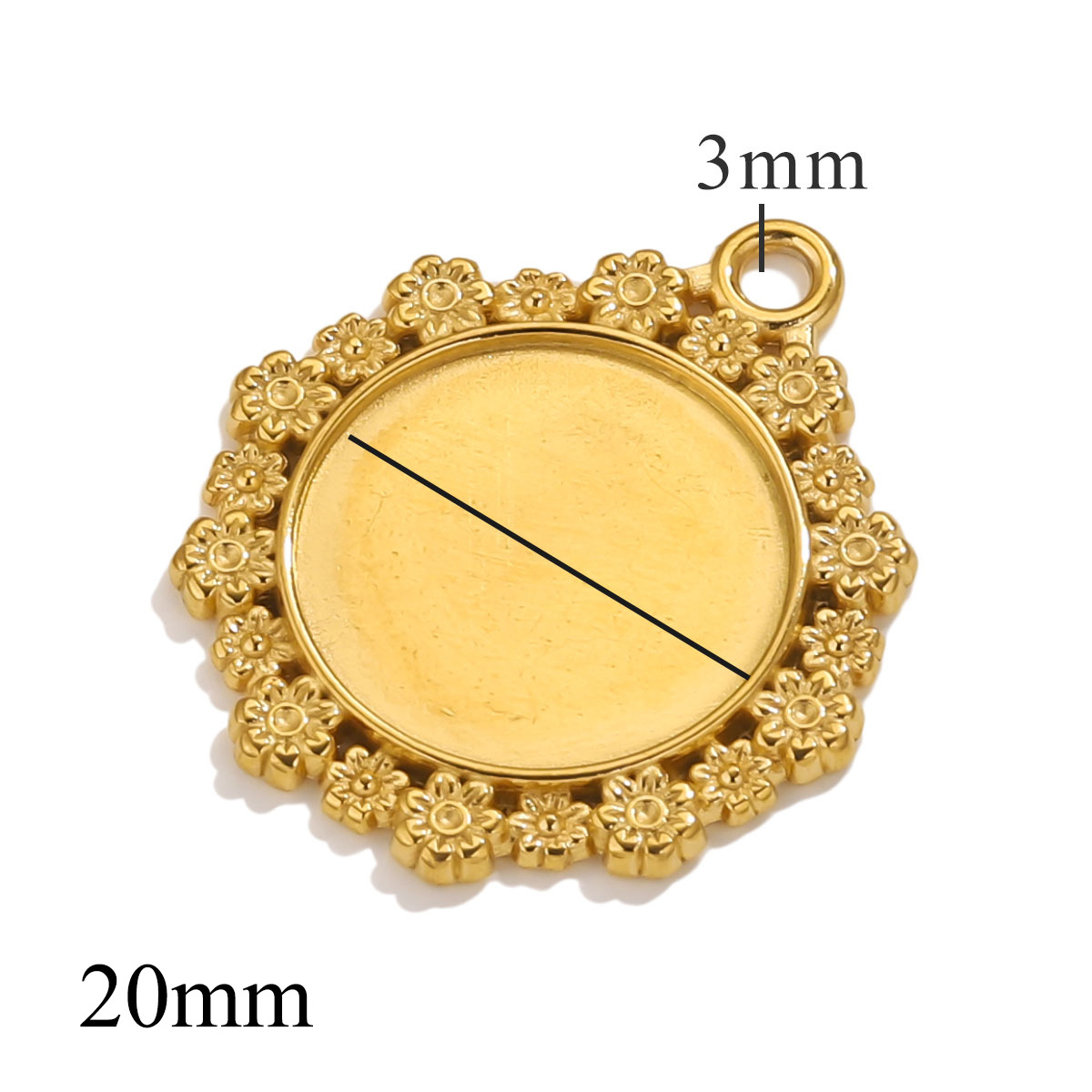 Accesorios de joyería DIY de acero inoxidable redondo tiempo gemas de encaje base 20mm colgante chapado al vacío manual