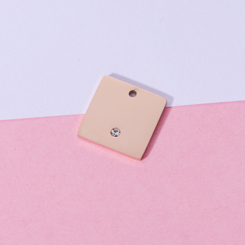 Creative new product mirror stainless steel square small hangtag with diamond accessories diy multi-specification pendant with engraving