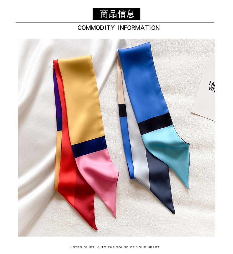 Color-blocking Striped Long Silk Scarf display picture 3