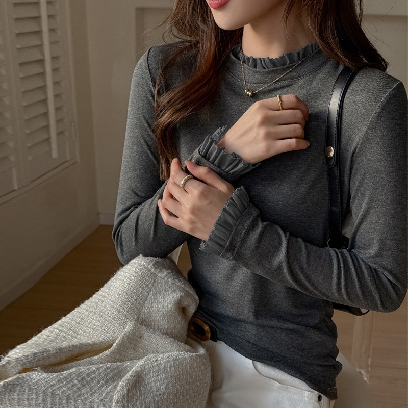 Modal Lace Neckline Design Long-Sleeved T-Shirt for Women, Autumn and Winter Wearable Foreign Style Fashionable Bottoming Top Modal Lace Neckline Design Long-Sleeved T-Shirt for Women, Autumn and Winter Wearable Foreign Style Fashionable Bottoming Top