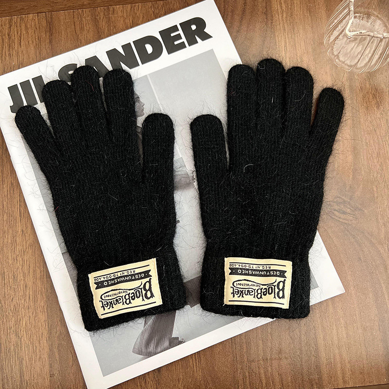 Guantes de invierno caliente estilo coreano de color sólido versátil guantes de lana de punto para mujeres a prueba de viento pantalla táctil guantes de dedos al por mayor