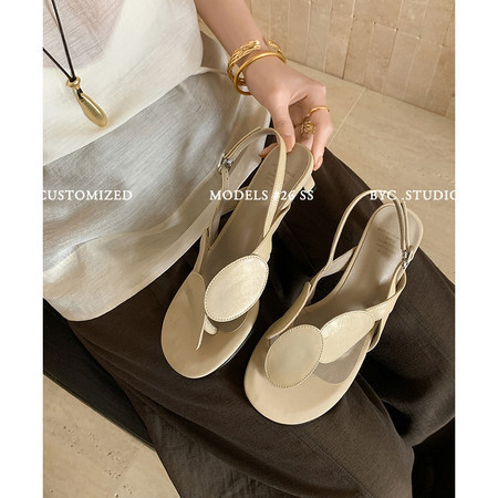 Heart-Shaped Thong-Toe Wedge Sandals 2026 Summer Square-Toe Stylish Open-Toe Slip-On Chunky High-Heeled Elegant Thong Sandals