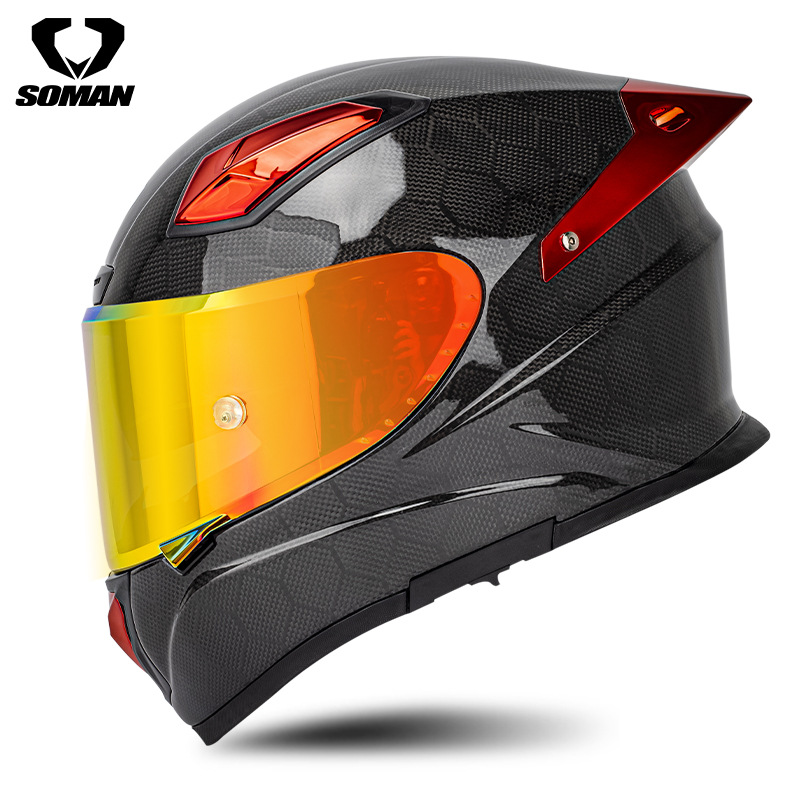 SOMAN Casco de carreras de fibra de carbono Motocicleta para hombres y mujeres a la conducción Motocicleta personalizada Casco para correr profesional Four Seasons Casco integral X8