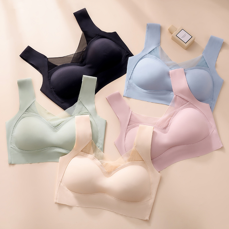 Seamless Ice Silk Bra Sexy Sports Underwear Women's Small Chest Gathered No Steel Ring Beautiful Back Thin Tube-top Vest