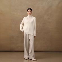 100纯羊绒针织衫 女式套头毛衣 新款大V长袖百搭保暖宽松毛衣内搭