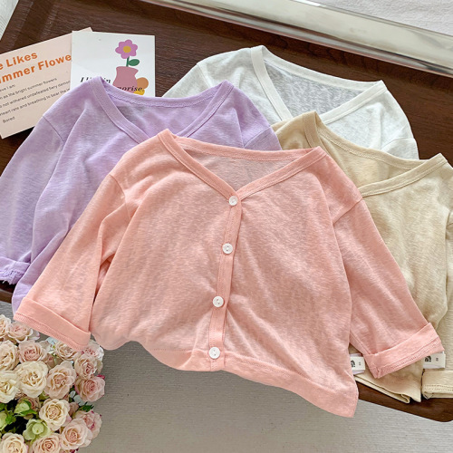 Summer Baby Clothes Sun Protection Clothes Air Conditioning Shirt Solid Color Cardigan Newborn Long Sleeve Thin Small Jacket