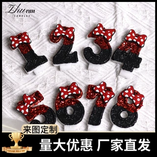 黑红卡通蝴蝶结创意生日蛋糕数字蜡烛周岁庆生聚会派对蜡烛装饰插