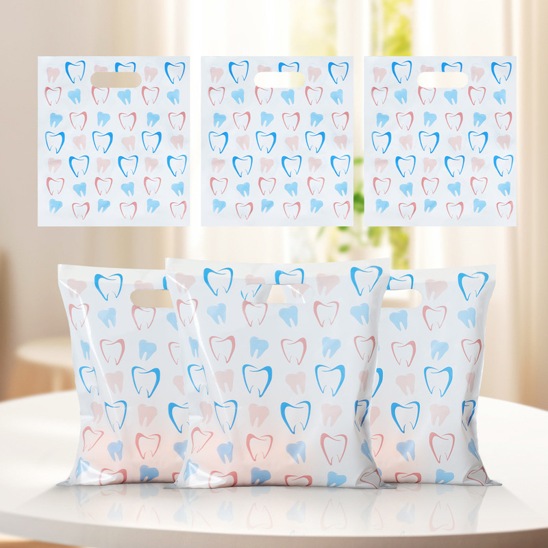 Cross-Border New Product Tooth Pattern Pe Four-Finger Tote Bag Dental Hospital Event Promotion Gift Bag Pe Flat Bag Cross-Border New Product Tooth Pattern Pe Four-Finger Tote Bag Dental Hospital Event Promotion Gift Bag Pe Flat Bag