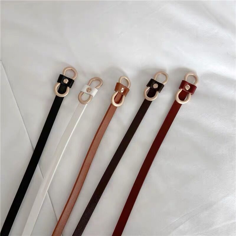 Frühling und Sommer Goldschnalle Flacher geknoteter dünner Gürtel Dekoratives Kleid Ohne Stanzen PU Schmaler Gürtel Kleiner Gürtel für Frauen_voghion.com