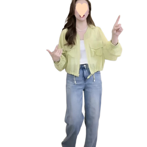 Summer 2025 New Drawstring Cinched Waist Short-Sleeve Thin Loose Sun Shirt for Women, Wearable for Petite Figures, Versatile Top