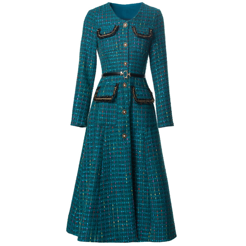 Socialite Color Striped Chain Long-sleeved Single-breasted Lace-up Tweed Jacket European Station Women's Autumn and Winter 2025