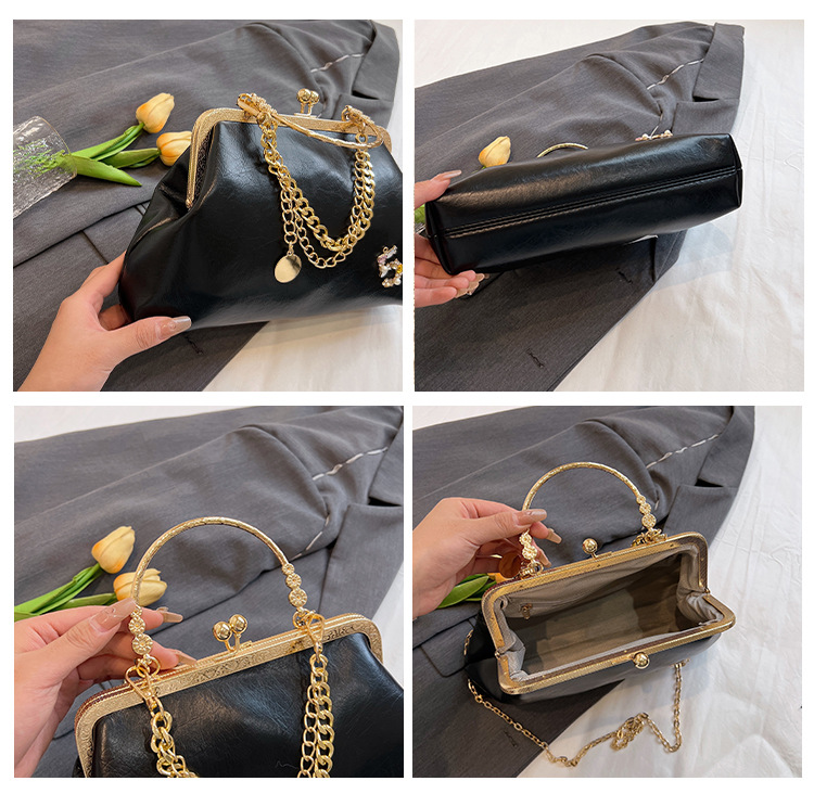 Women's 2023 New Gold Mouth Bag Trendy Fashion Chain One Shoulder Handbag Dinner Bag_voghion.com