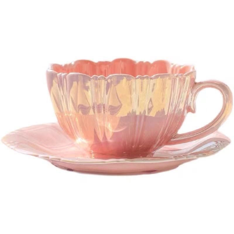 花びら高価値コーヒーカップとソーサーセットギフトセラミックカップアフタヌーンティーマグインウォーターカップセット|undefined