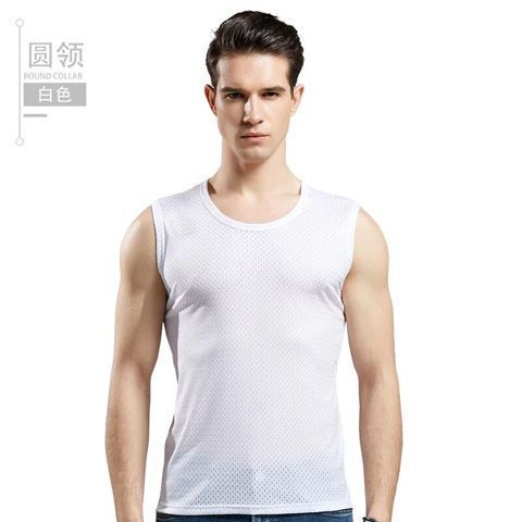 Chaleco de malla hombre deportivo ventilado hueco hielo rápido de verano camiseta sin mangas hombro amplio fábrica delgada comercio exterior al por mayor