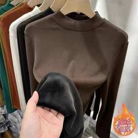 【抖音天猫质量】人潮92%氨纶8%复合真超 一体绒立领圆领打底衫女