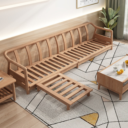 Nordic sofa ash wood living room straight sofa technology cloth simple modern small apartment solid wood corner sofa
