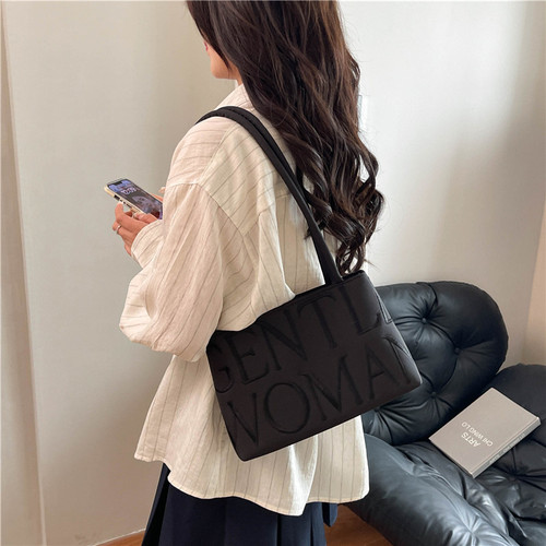New Single-Shoulder Bag 2025 Unique Design Satin Letter Embroidered Korean Style Fashionable Versatile Handbag for Women