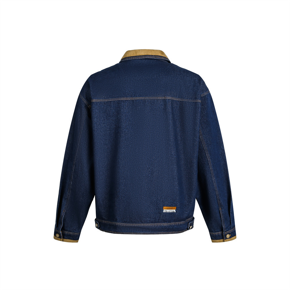 Men's Stylish Denim Work Jacket Ith Multi-Pocket Design, High Street Fashion, Double-Layer Collar, Punk Style, Loose Fit For Casual Wear_voghion.com