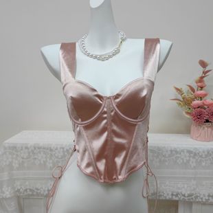 New Satin Sling Beautiful Back Underwear Strap Fish Bone Corset Body Shaping Outer Wear Base Anti-running Light Vest Top Women