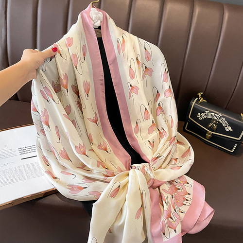 Silk scarf for women spring and autumn new fashion thin temperament sun protection gauze beach scarf autumn and winter warm neck scarf advanced