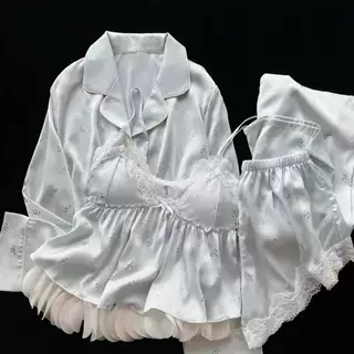 【蓝蝶云栖】新款冰丝四件套吊带短裤睡衣女夏缎面家居服直播爆款