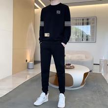 【发货快】休闲运动套装男士春秋季中年大码圆领长袖长裤两件套加