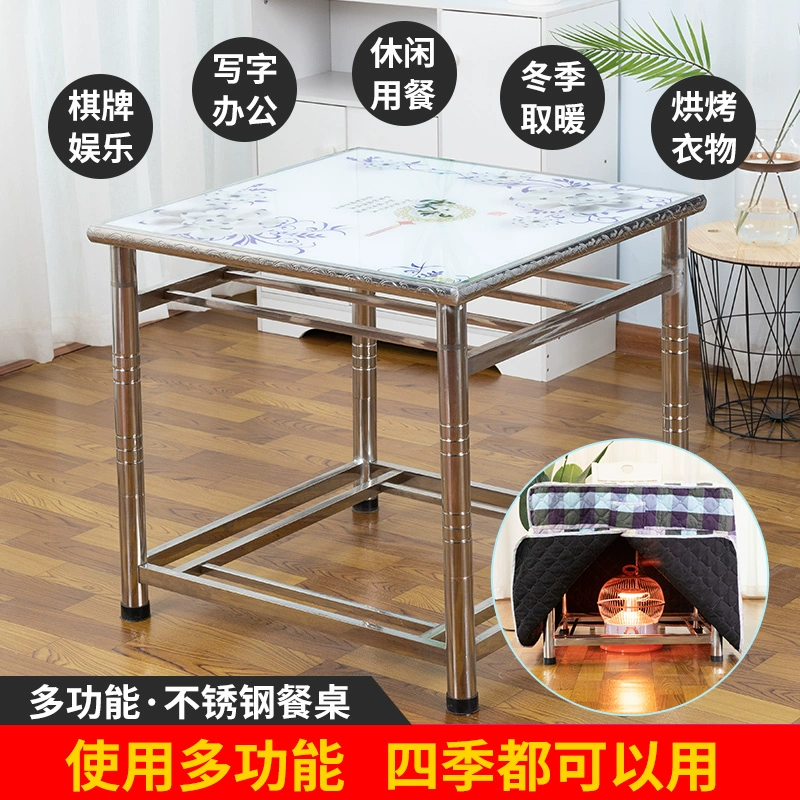 M & Пожарный Стол Домашний Новый стиль Нержавеющая сталь Квадрат Складной 2025 обеденный стол с подогревом