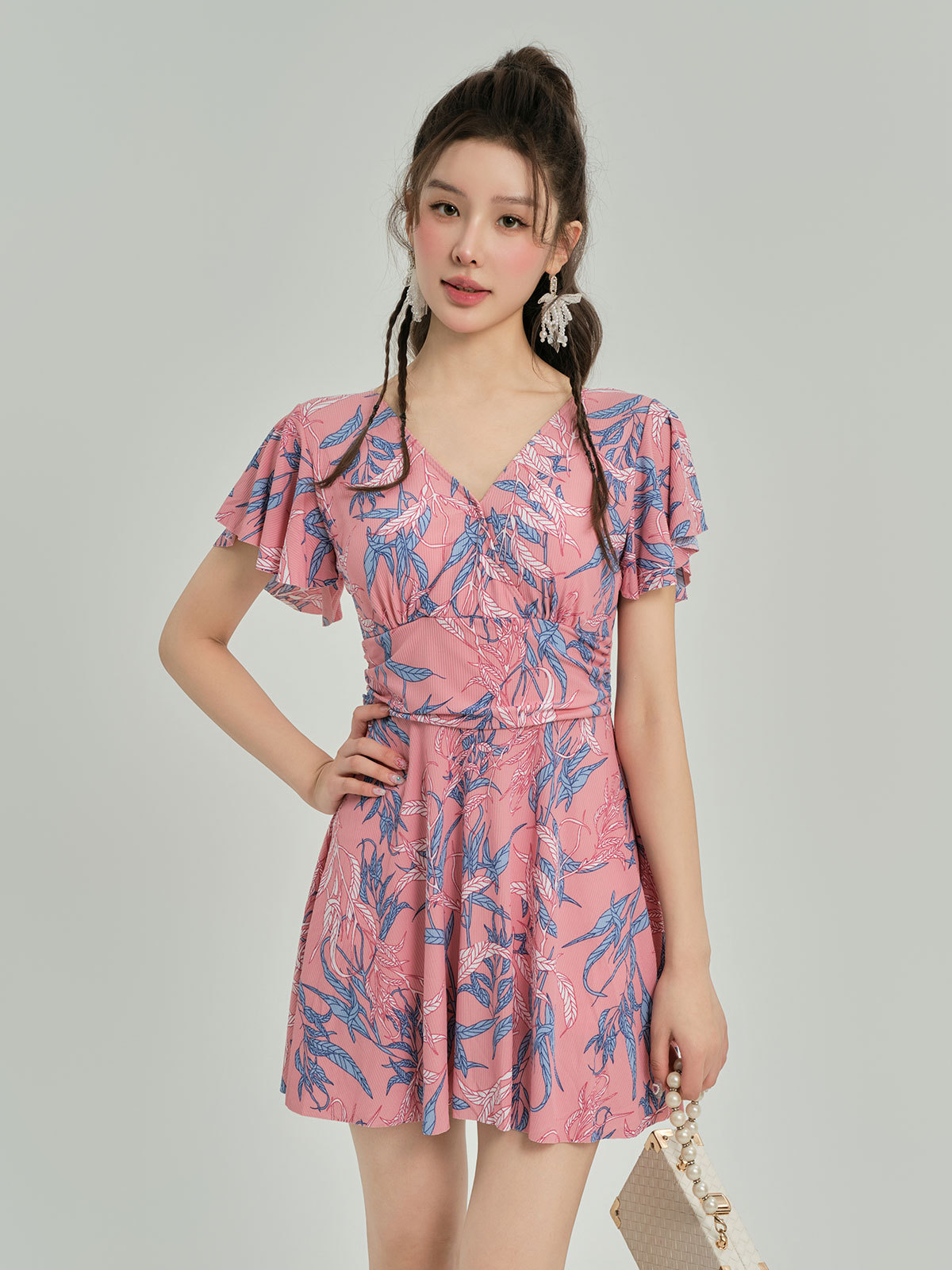 Nuevo engordamiento trajes de baño femeninos de ángulo plano conservador delgado cubrir el abdomen manga corta estilo coreano hot spring trajes de baño de chicas gordas