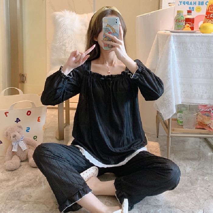 Al por mayor transfronterizo otoño nueva explosión imitación de algodón pozo rayas pantalones de manga larga pijamas princesa dulce ropa doméstica