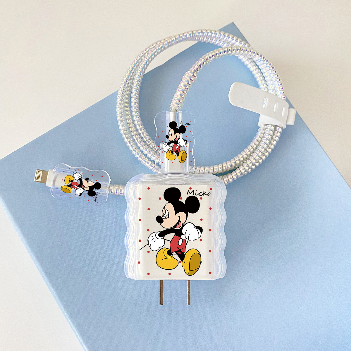 Apple 20w-YT1029 레드 도트 미키 오버레이 헤드기어 + 물결선 클립 + 1m 레이저 흰색 로프 + 흰색 스트랩